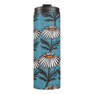 Chamomile, blue vintage cartoon pattern. thermal tumbler