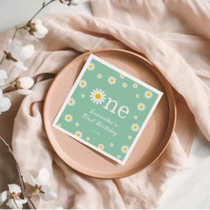 Chamomile Daisy Flower Elegant Green Birthday Napkin