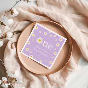 Chamomile Daisy Flower Elegant Purple Birthday Napkin