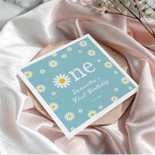 Chamomile Daisy Flower Elegant Teal Birthday Napkin