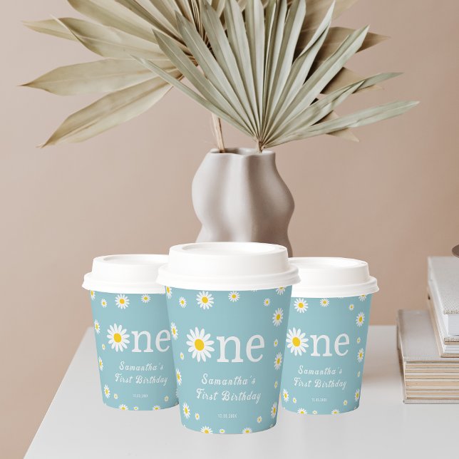Chamomile Daisy Flower Elegant Teal  Birthday Paper Cups (Creator Uploaded)