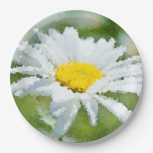 Chamomile daisy flower oil painting effect sunny d paper plate