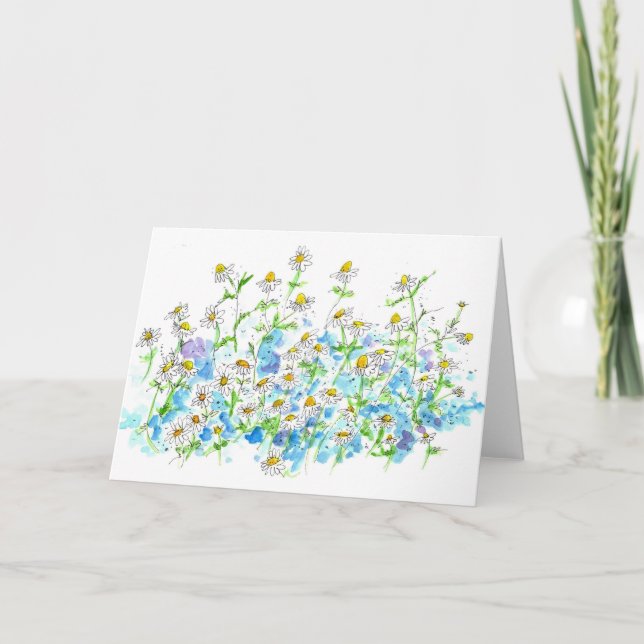 Chamomile Daisy Garden Blank Note Card Watercolor (Front)