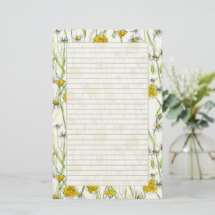 Chamomile Daisy Watercolor Lined Letter Writing Stationery