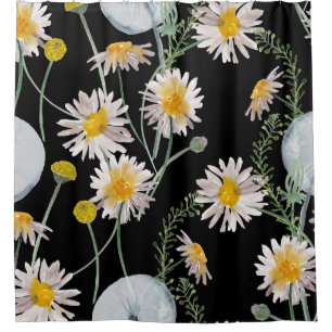 Chamomile, dandelion watercolor pattern shower curtain