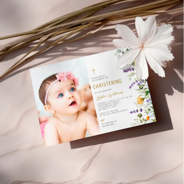Chamomile & Eucalyptus Photo Christening Invitation (Creator Uploaded)