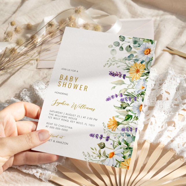 Chamomile & Eucalyptus Wildflowers Baby Shower Invitation (Creator Uploaded)