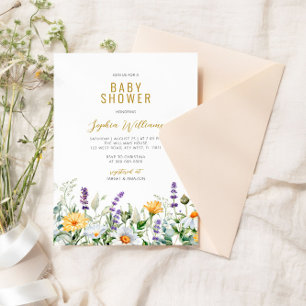 Chamomile & Eucalyptus Wildflowers Baby Shower Invitation