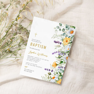 Chamomile & Eucalyptus Wildflowers Baptism Invitation