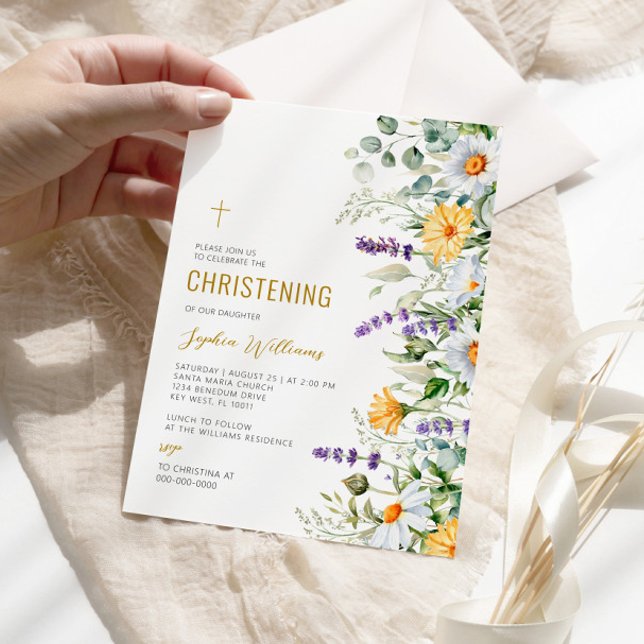 Chamomile & Eucalyptus Wildflowers Christening Invitation (Creator Uploaded)
