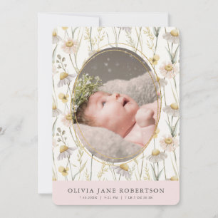 Chamomile Floral Girl Photo Birth Announcement