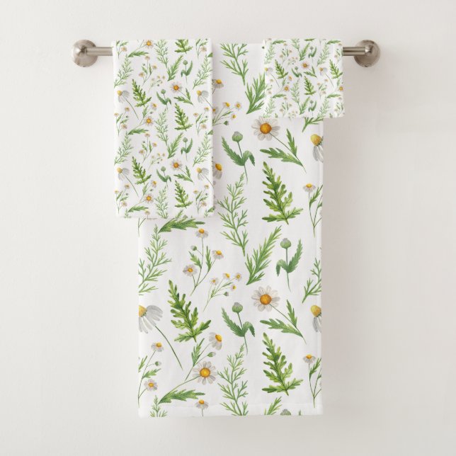 Chamomile Flower Botanical Rustic Pattern Bath Towel Set (Insitu)
