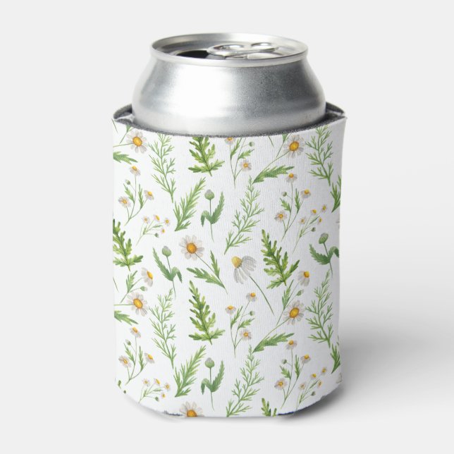 Chamomile Flower Botanical Rustic Pattern Can Cooler (Can Front)