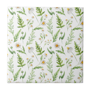 Chamomile Flower Botanical Rustic Pattern Ceramic Tile