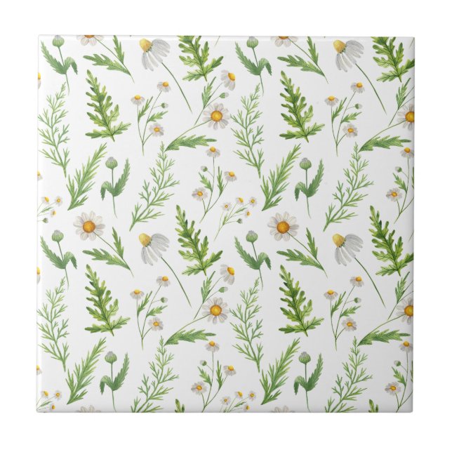 Chamomile Flower Botanical Rustic Pattern Ceramic Tile (Front)