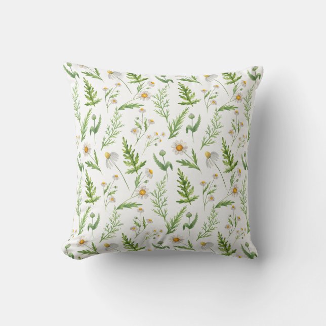 Chamomile Flower Botanical Rustic Pattern Cushion (Front)
