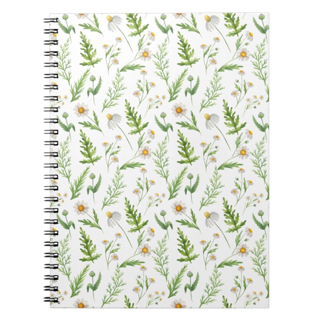 Chamomile Flower Botanical Rustic Pattern Notebook (Front)