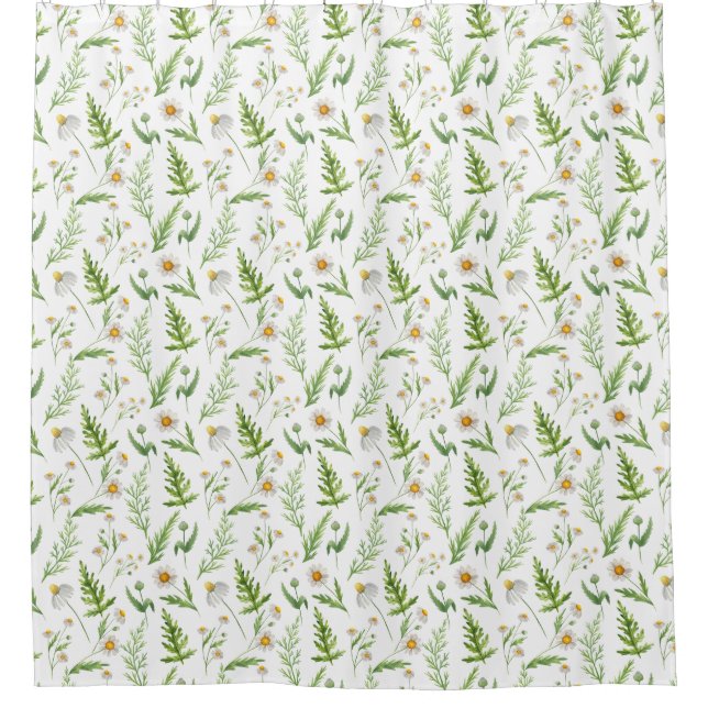 Chamomile Flower Botanical Rustic Pattern  Shower Curtain (Front)
