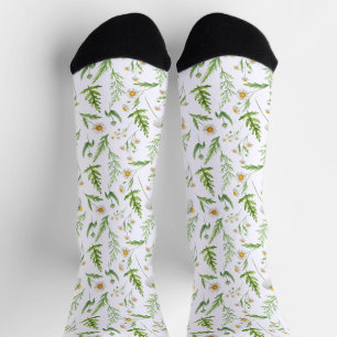Chamomile Flower Botanical Rustic Pattern Socks