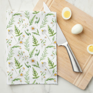 Chamomile Flower Botanical Rustic Pattern Tea Towel