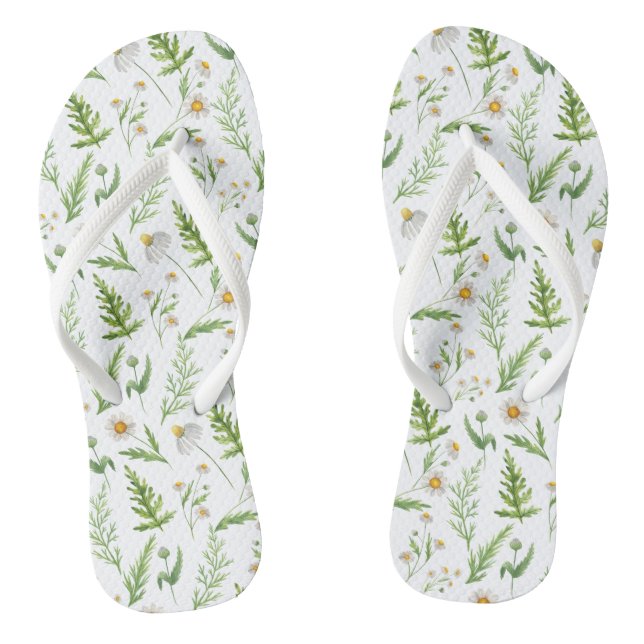 Chamomile Flower Botanical Rustic Pattern Thongs (Footbed)