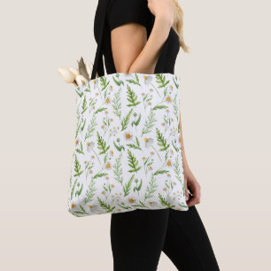Chamomile Flower Botanical Rustic Pattern Tote Bag