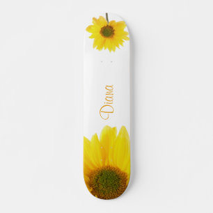 Chamomile, Flower, Girly, Personalised Name, White Skateboard