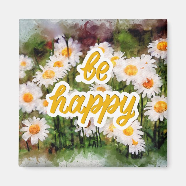 Chamomile Flower Mug, Birthday Gift  Be Happy Magnet (Front)