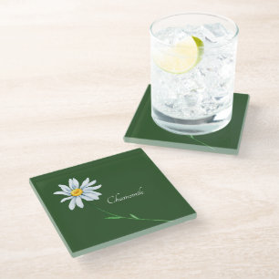 Chamomile Flower Watercolor Glass Coaster