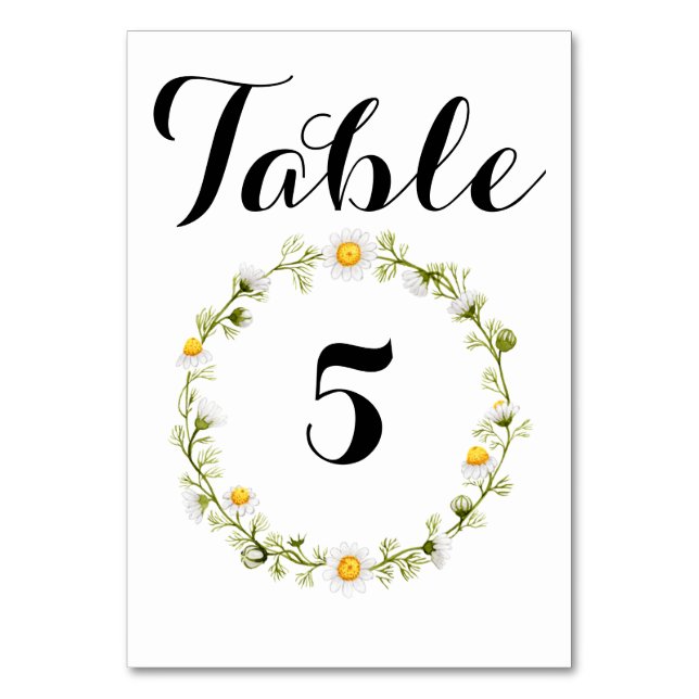 Chamomile Flower Wreath Table Number (Front)