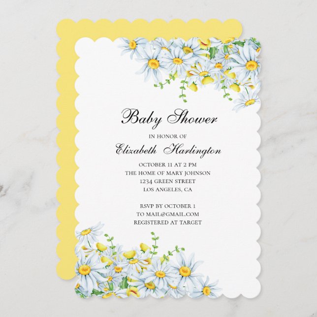 Chamomile flowers. Country floral baby shower Invitation (Front/Back)