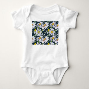 Chamomile Flowers: Dark Blue Watercolor. Baby Bodysuit