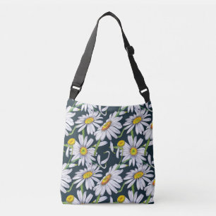 Chamomile Flowers: Dark Blue Watercolor. Crossbody Bag