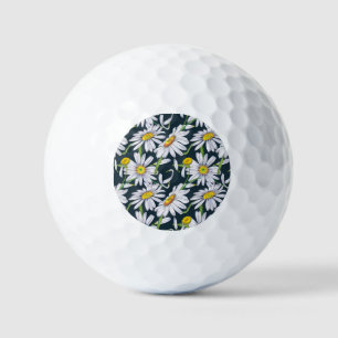 Chamomile Flowers: Dark Blue Watercolor. Golf Balls