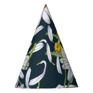 Chamomile Flowers: Dark Blue Watercolor. Party Hat