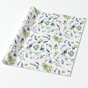 Chamomile flowers, floral, leaf, leaves, berries wrapping paper