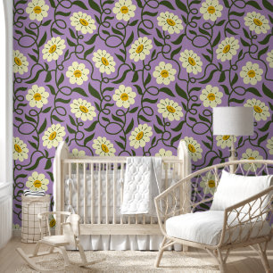 Chamomile flowers on lavender wallpaper