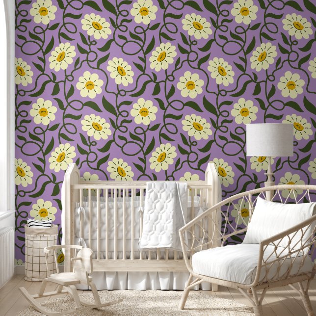 Chamomile flowers on lavender wallpaper (Kids)