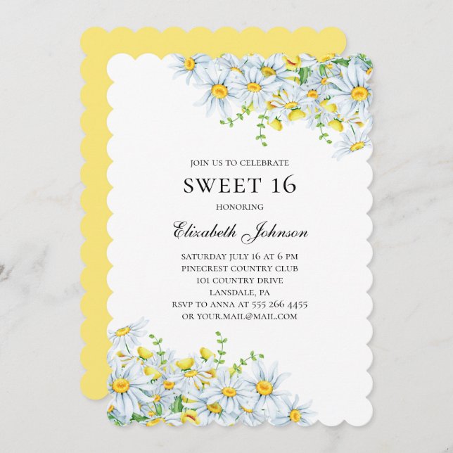 Chamomile. Flowers sweet 16. Floral 16th birthday Invitation (Front/Back)