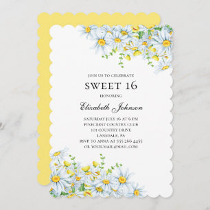Chamomile. Flowers sweet 16. Floral 16th birthday Invitation