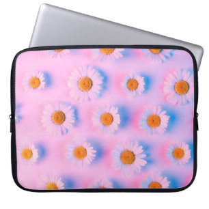 Chamomile flowers with multicolor neon light patte laptop sleeve