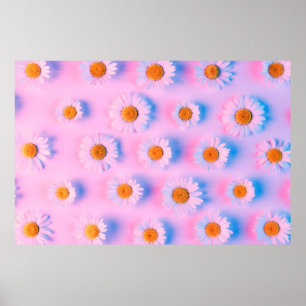Chamomile flowers with multicolor neon light patte poster