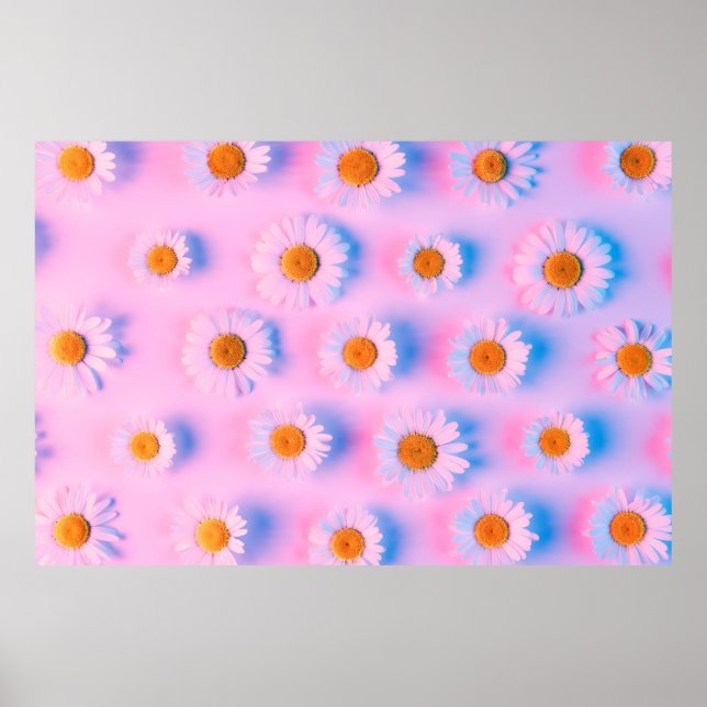 Chamomile flowers with multicolor neon light patte poster (Front)