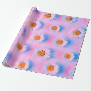 Chamomile flowers with multicolor neon light patte wrapping paper