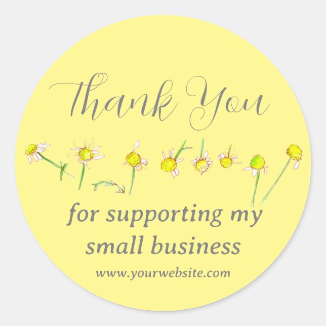 Chamomile Thank You Business Support Yellow Classic Round Sticker (Front)