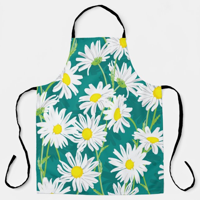 Chamomile Turquoise: Floral Seamless Illustration. Apron (Front)