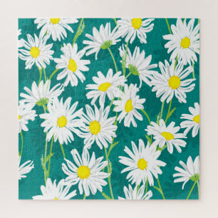 Chamomile Turquoise: Floral Seamless Illustration. Jigsaw Puzzle