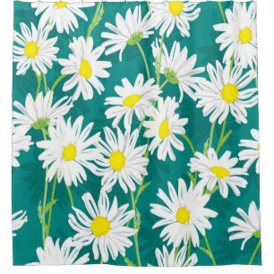 Chamomile Turquoise: Floral Seamless Illustration. Shower Curtain