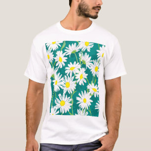 Chamomile Turquoise: Floral Seamless Illustration. T-Shirt