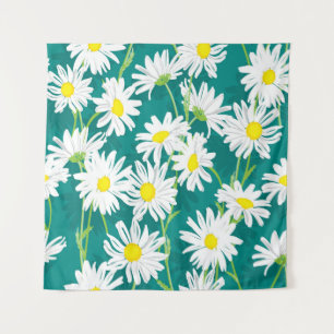 Chamomile Turquoise: Floral Seamless Illustration. Tapestry